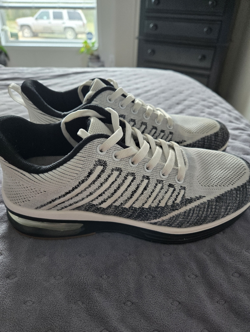 White and Black Knit Athletic Sneakers